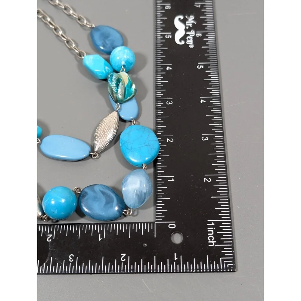 NY&C Blue Beaded‎ Double Strand Statement Necklace 21